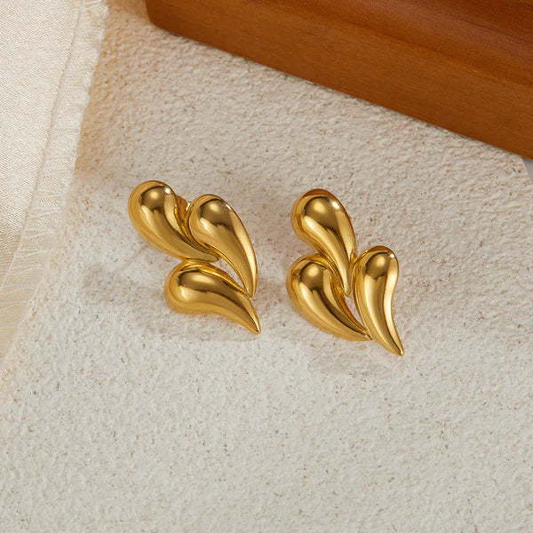 Triple Petal Gold Plated Stud Earrings | Anti-Tarnish & Waterproof | Korean Style Statement Studs