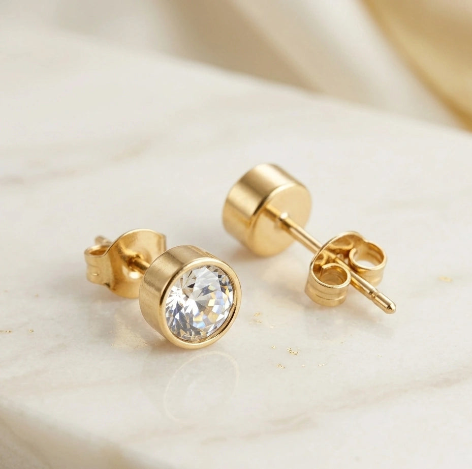 Anti-Tarnish Gold Plated Crystal Stud Earrings - Minimalist Everyday Wear