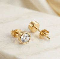 Anti-Tarnish Gold Plated Crystal Stud Earrings - Minimalist Everyday Wear