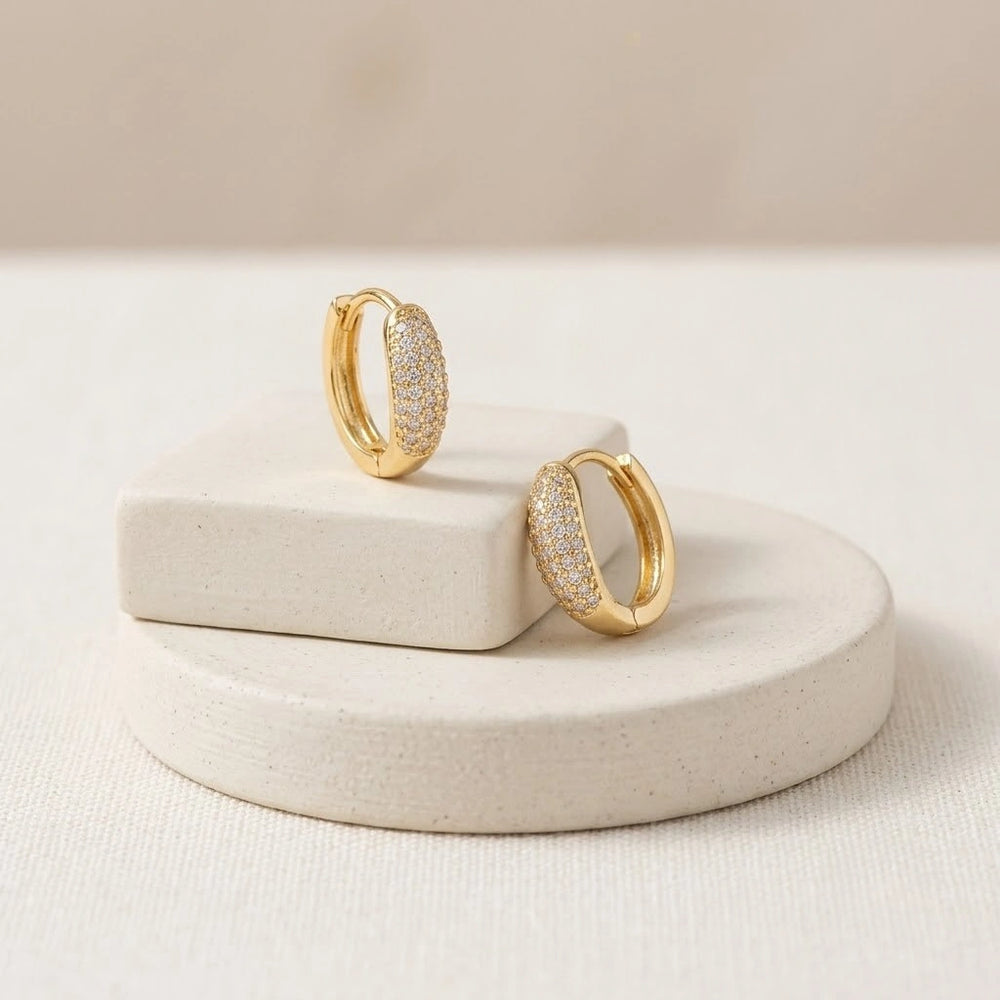 Pave Zirconia Anti Tarnish Gold Plated Earrings | Korean Style Mini Hoops