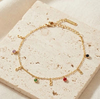 Infinity Charm & Multi-Color Stone Bracelet - Anti-Tarnish Gold Plated
