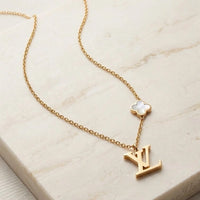 Designer Inspired Monogram Necklace with Clover Charm | Anti-Tarnish Gold Plated