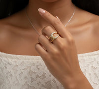 Double Band Gold Pave Fashion Ring - Premium Interlocking Statement Jewelry