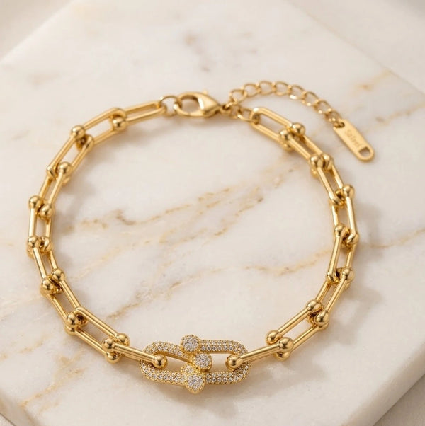 Interlocking CZ Link Double Chain Anti-Tarnish Bracelet