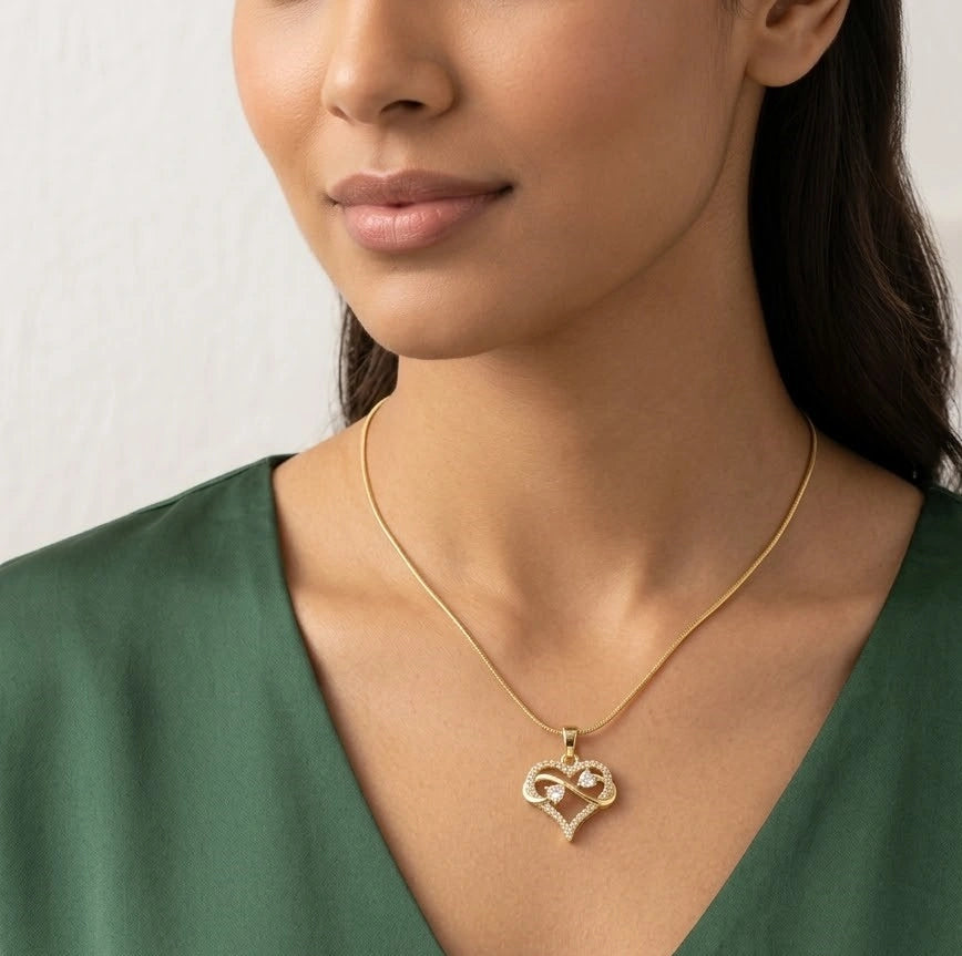 Intertwined Heart Infinity Anti Tarnish Gold Plated Necklace