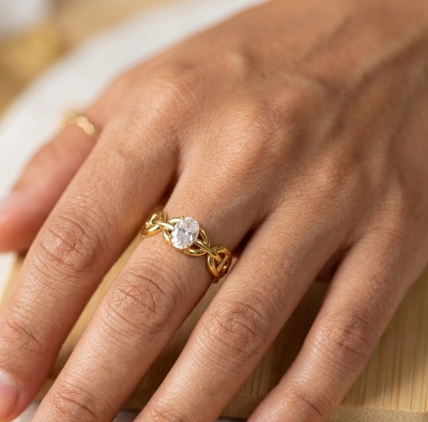 Intertwined Knot Oval Solitaire Ring Main View