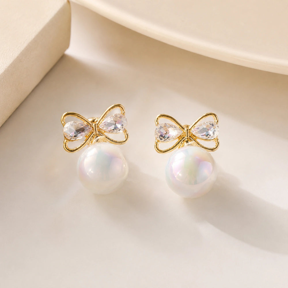 Korean Coquette Pearl Bow Drop Earrings -  Dainty Jewelry