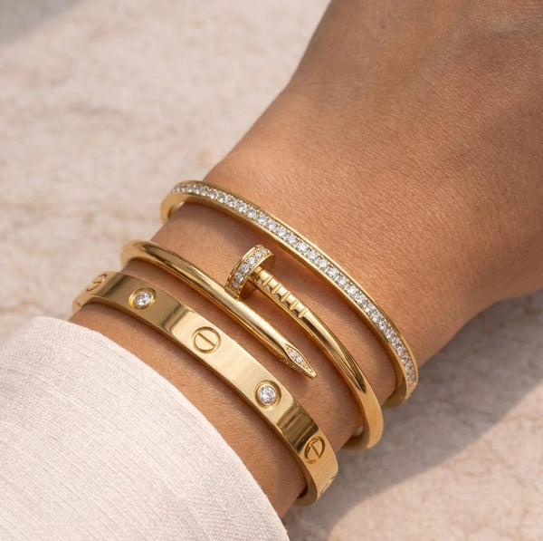 3 Piece It Girl Anti-Tarnish Gold Plated Bracelet Stack on Wrist