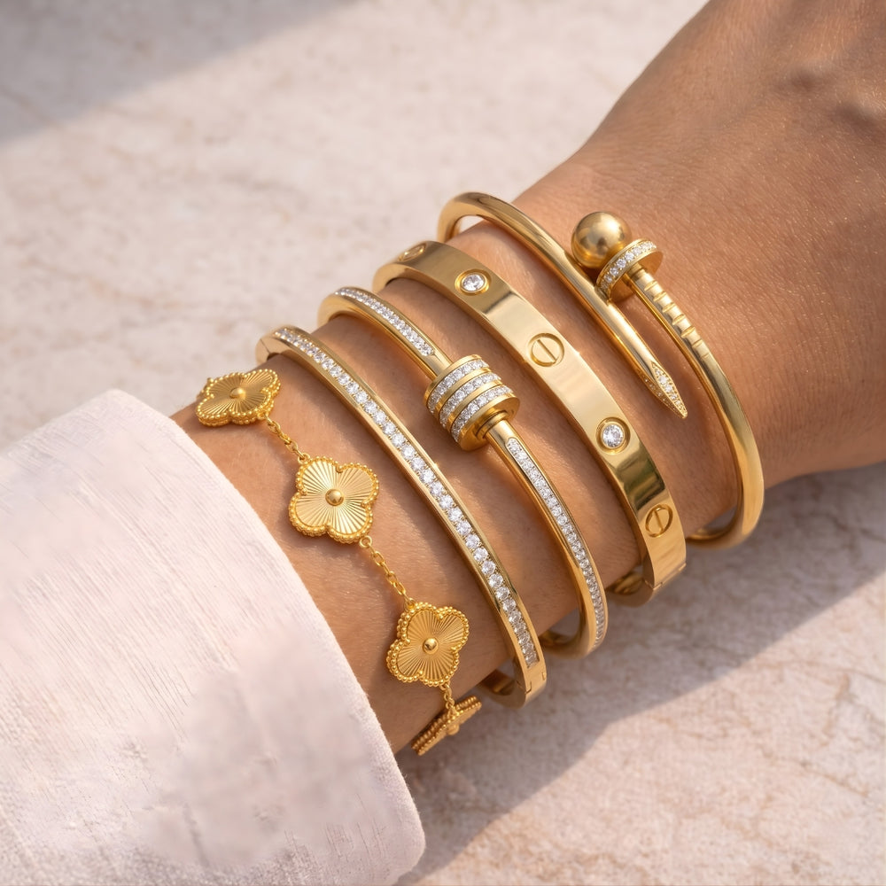 Ultimate IT-Girl 5-Piece Bracelet & Bangle Stack | Anti-Tarnish Gold-Plated Combo