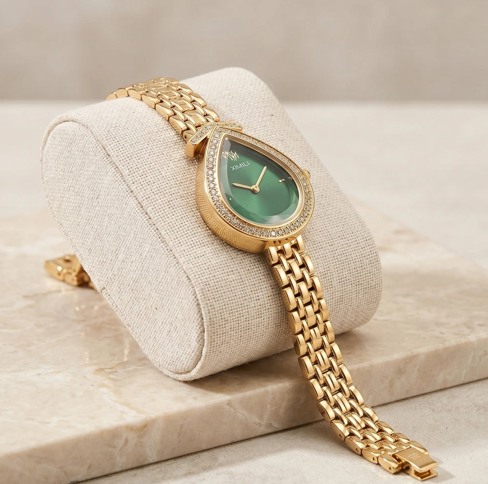 Emerald Teardrop Luxury Watch - Anti-Tarnish Gold Plated | Moncheri Jewels