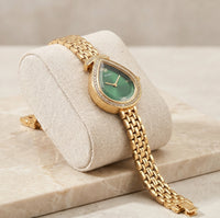 Emerald Teardrop Luxury Watch - Anti-Tarnish Gold Plated | Moncheri Jewels