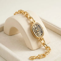 Vintage Leopard Dial Anti-Tarnish Gold Plated Chain Watch