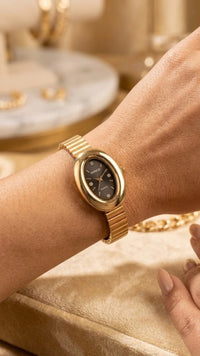 Vintage Oval Gold Plated Anti-Tarnish Watch - Black Dial Classic Luxury
