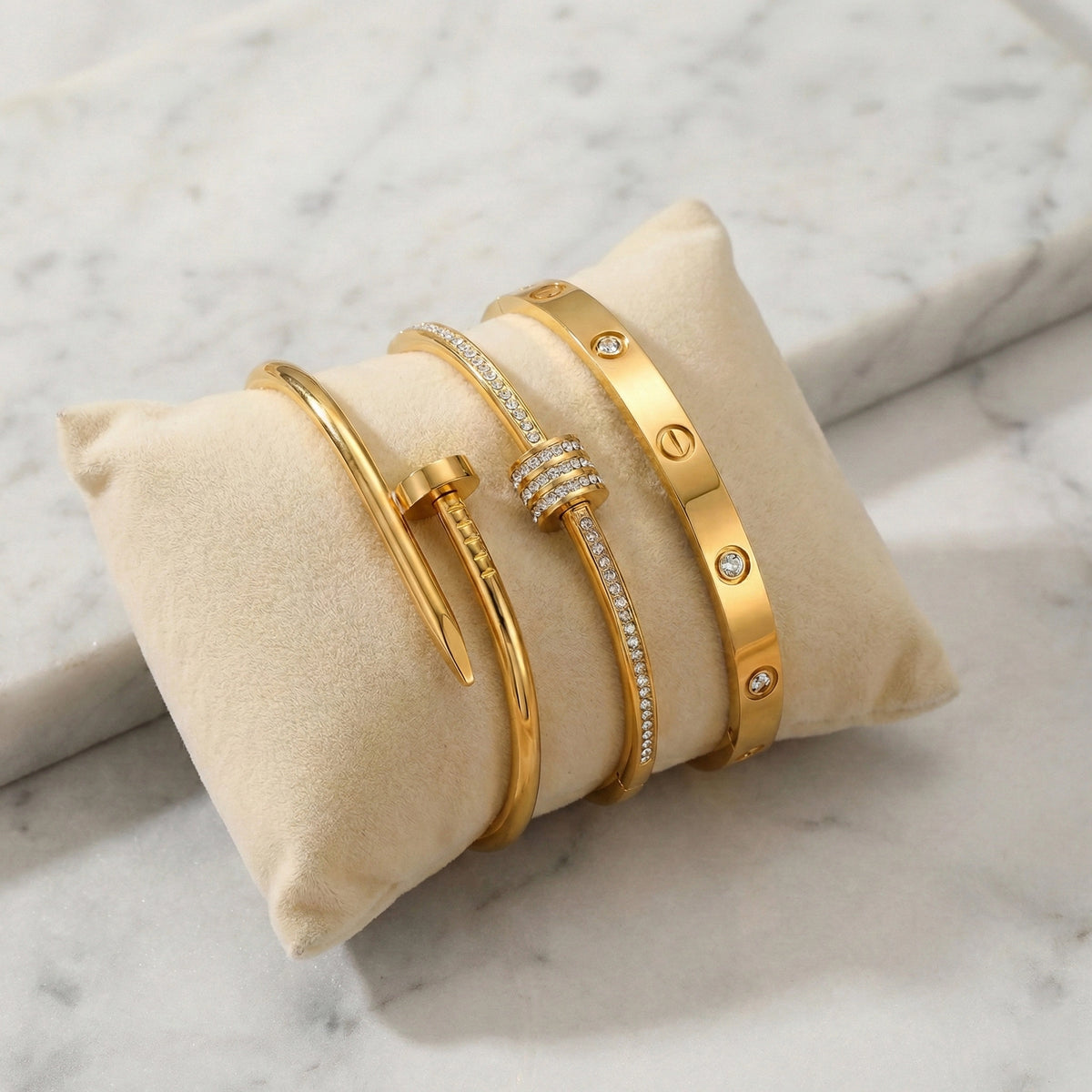 3-Piece Gold Bangle Stack | Anti-Tarnish & Waterproof | MONCHERI