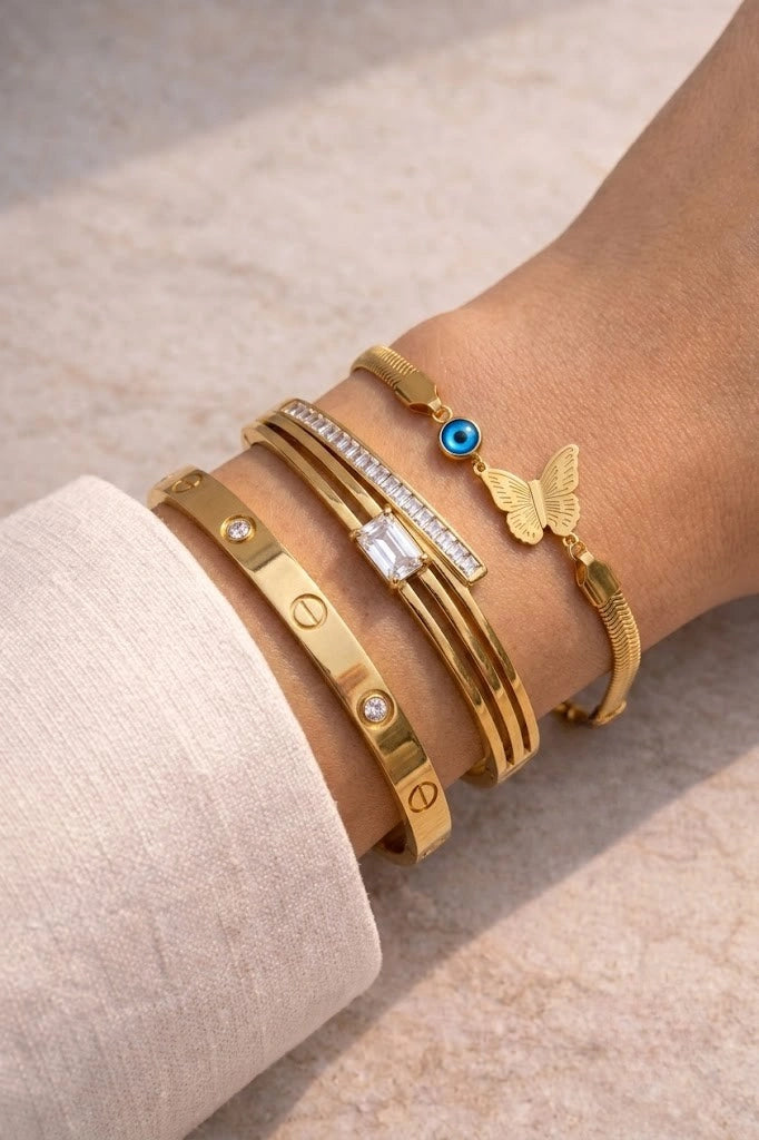 The "IT-Girl" Gold-Plated Bracelet Stack - 3 Piece Set