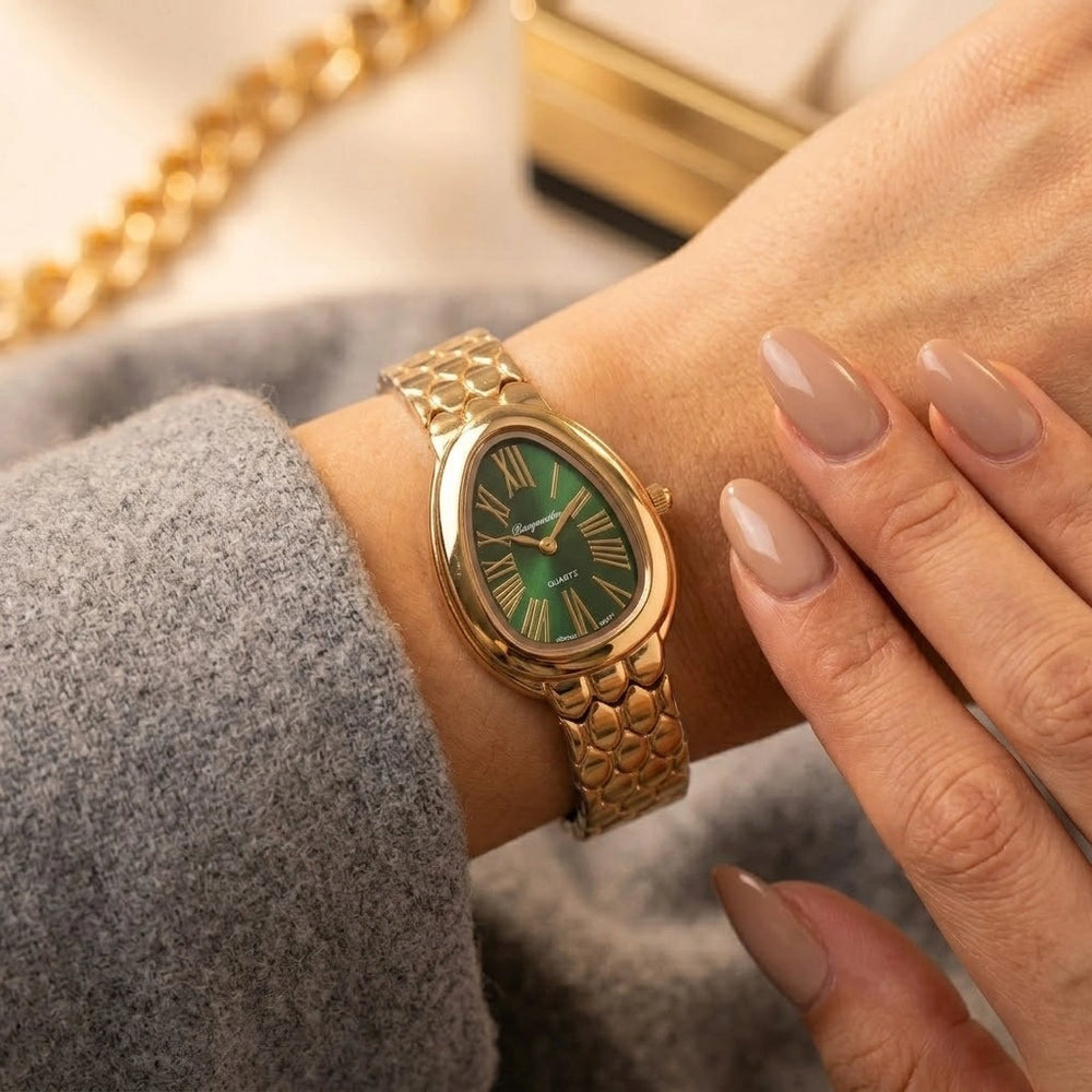 Moncheri Jewels Anti-Tarnish Gold Plated Emerald Green Serpent Watch