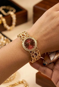 Moncheri Premium Anti-Tarnish Gold Plated Maroon Dial Luxury Watch