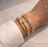 The "It Girl" Bracelet Stack | Edgy Nail Bangle & Crystal Chain Combo