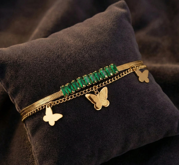 Woman wearing Korean aesthetic butterfly charm bracelet on wrist