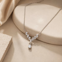 Silver Zircon Teardrop Necklace | Minimalist V-Shape Pendant