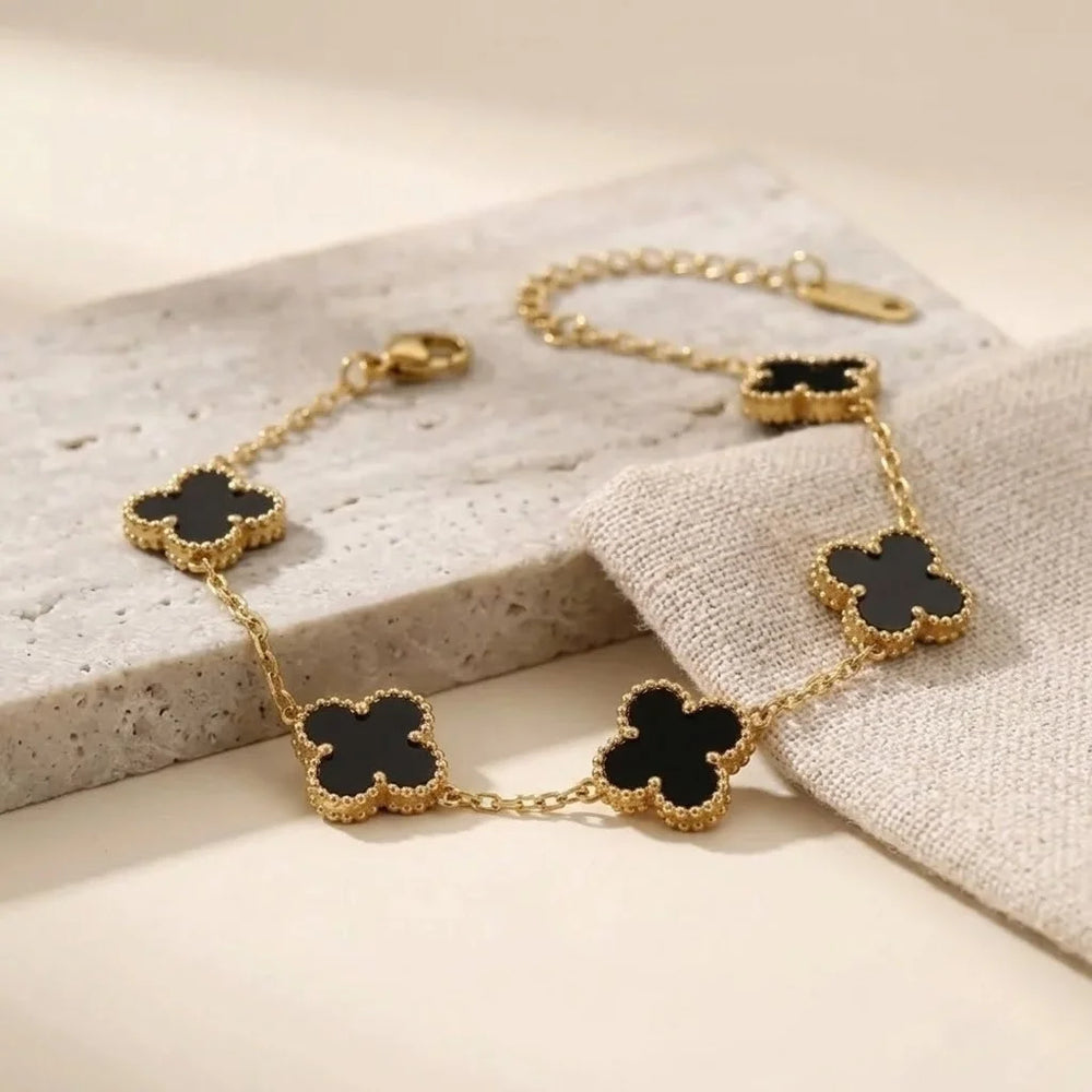Black Clover & Evil Eye Gold Bracelet Stack (Anti-Tarnish)