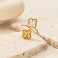 Double Clover Adjustable Ring | Anti-Tarnish Gold Plated