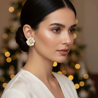 White Enamel Flower Stud Earrings | Korean Style Floral Statement | Fashion Jewelry for Women