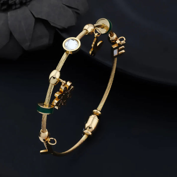 Anti tarnish gold plated korean charm bracelet with butterfly and crystal