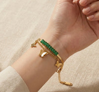 Korean Butterfly Green Stone Layered Bracelet - Anti Tarnish Gold Plated