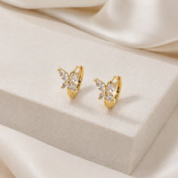 Korean Butterfly Crystal Hoop Earrings | Anti Tarnish Gold Plated Minimalist Jewelry