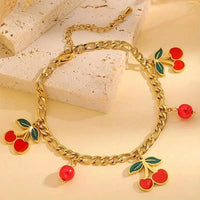 Korean Cherry Charm Bracelet | Anti-Tarnish Gold Plated
