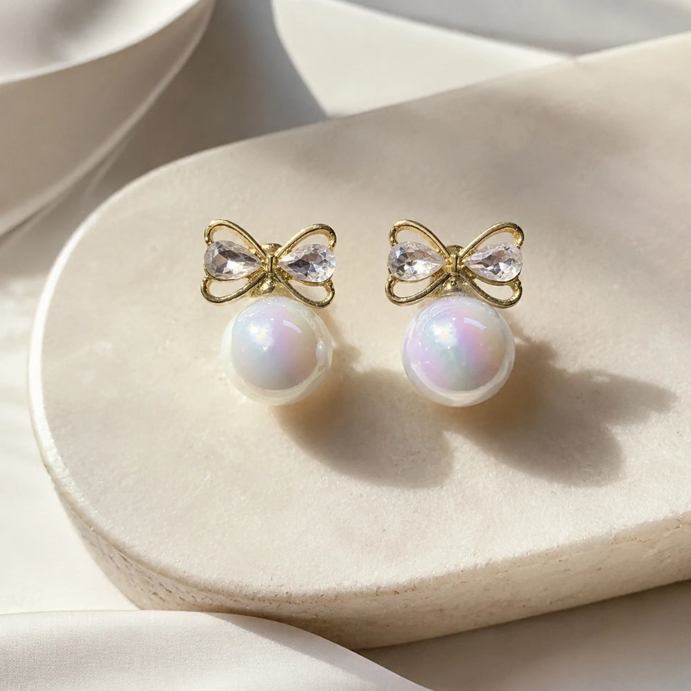 Korean Coquette Pearl Bow Drop Earrings -  Dainty Jewelry
