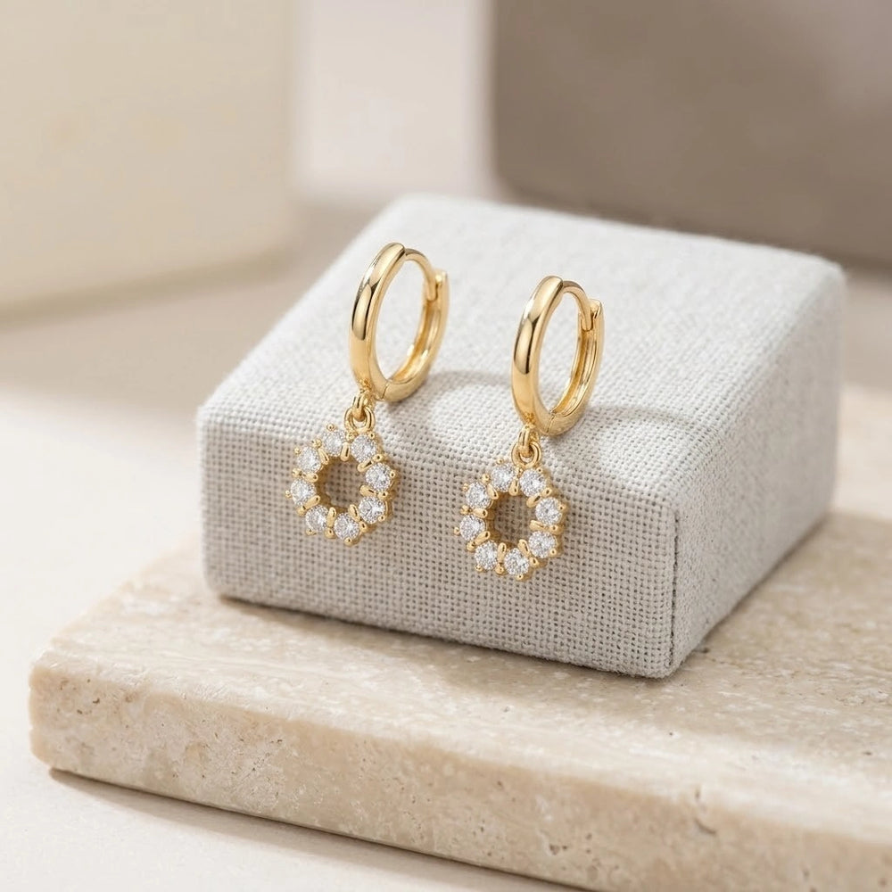 Korean Crystal Circle Drop Earrings | Anti-Tarnish Gold Plated Minimalist Dangle