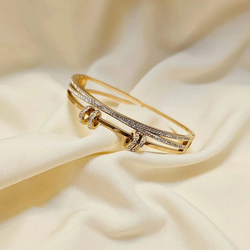 Korean Double Row Roller Bangle - Anti-Tarnish Gold Plated Bracelet