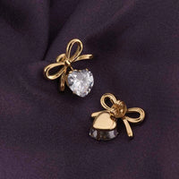 Bow and Heart Drop Earrings - Anti Tarnish Gold Plated