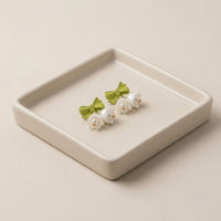 Coquette Green Bow & Lily of the Valley Floral Earrings
