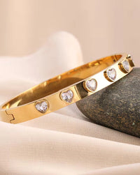Korean Heart CZ Anti-Tarnish Gold Plated Bangle Bracelet