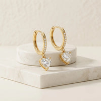 Korean Heart Drop Hoop Earrings - Anti Tarnish Gold Plated