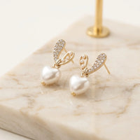 Korean Heart Pearl Drop Earrings - Dainty Gold CZ Fashion Earrings | Moncheri