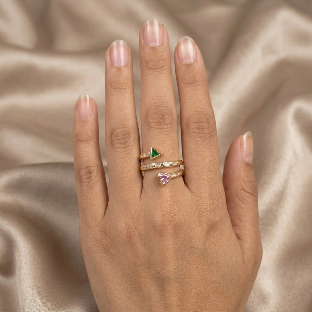 Geometric Heart & Triangle Wrap Ring | Anti-Tarnish Gold Plated