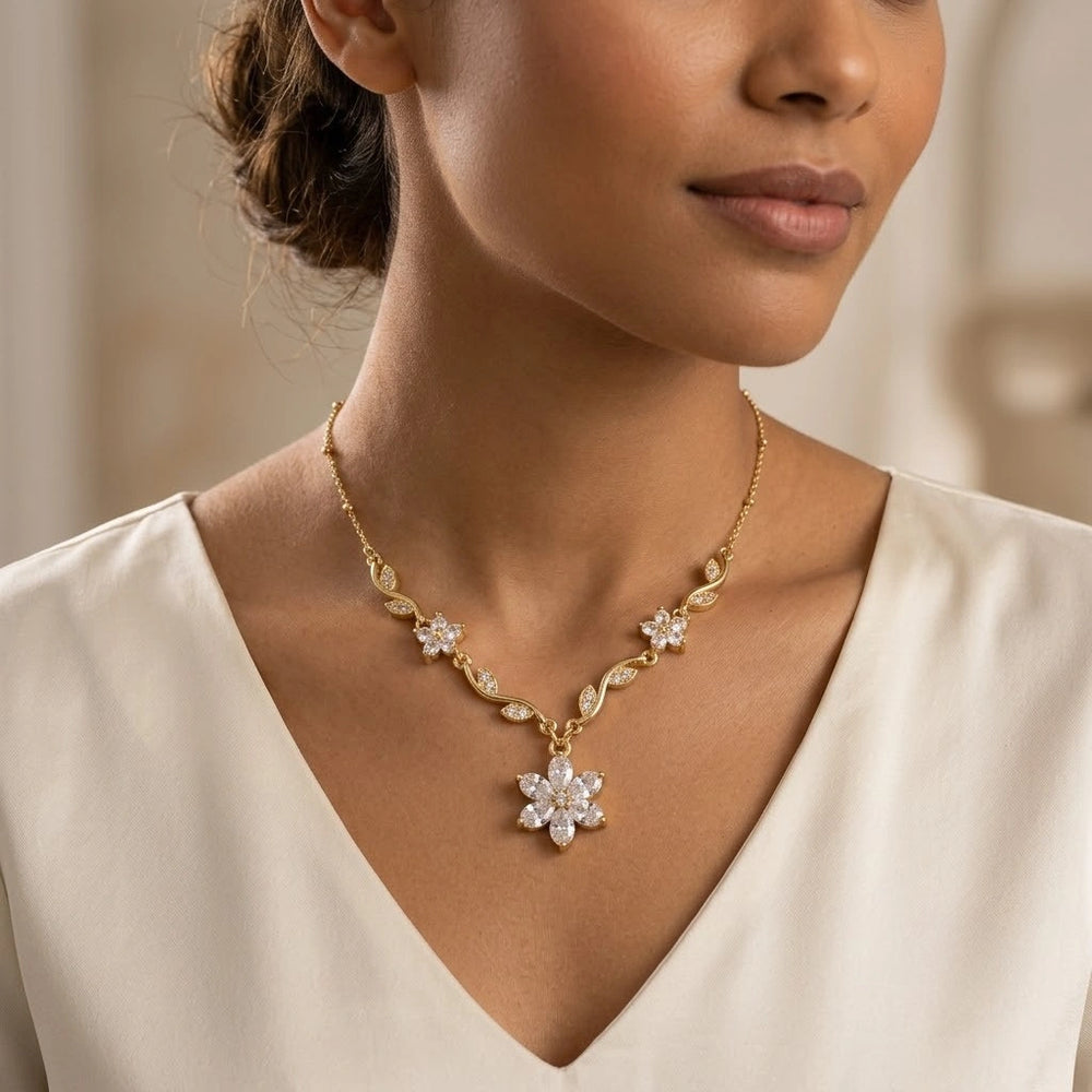 Floral Crystal Vine Necklace - Anti-Tarnish Gold Plated | Dainty Korean Minimalist Jewelry