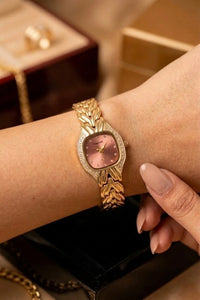 Vintage Rose Dial Anti-Tarnish Gold Plated Watch for Women