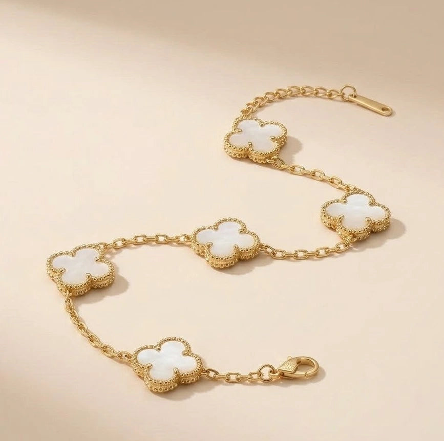 White Clover & Zircon Tennis Bracelet Stack | Anti-Tarnish Gold Plated