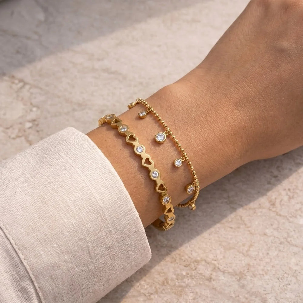 Korean Minimalist Heart & Charm Bracelet Stack - Anti Tarnish Gold Plated