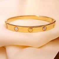 Evil Eye & Crystal Bangle 2-Piece Stack - Anti-Tarnish Gold Plated