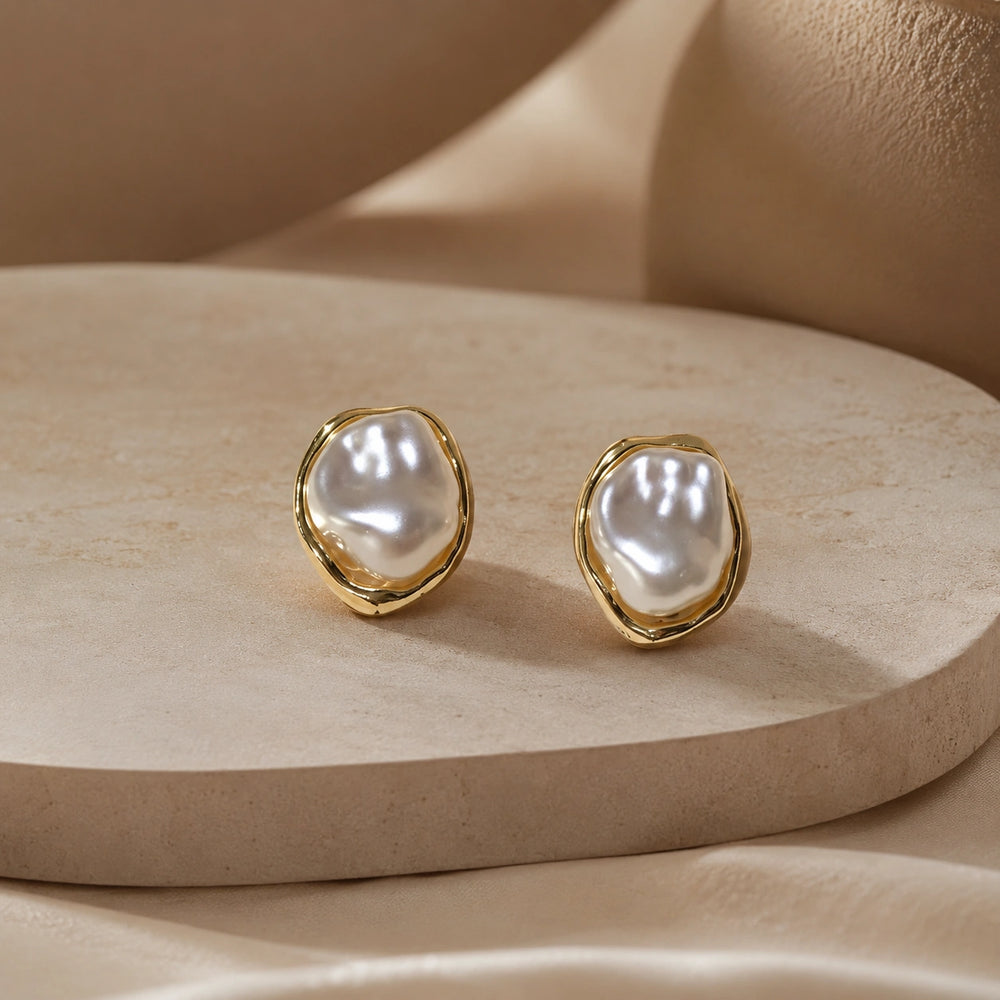 Baroque Pearl Gold Plated Stud Earrings | Irregular Vintage Style