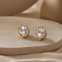 Baroque Pearl Gold Plated Stud Earrings | Irregular Vintage Style