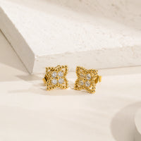 Vintage Crystal Square Studs | Anti-Tarnish Gold Plated Earrings