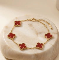 Red Clover & Tennis Bracelet Stack | Anti-Tarnish Gold Plated | Old Money Aesthetic