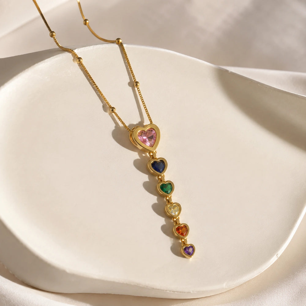 Multi-Color Heart Drop Necklace | Anti-Tarnish Gold Plated
